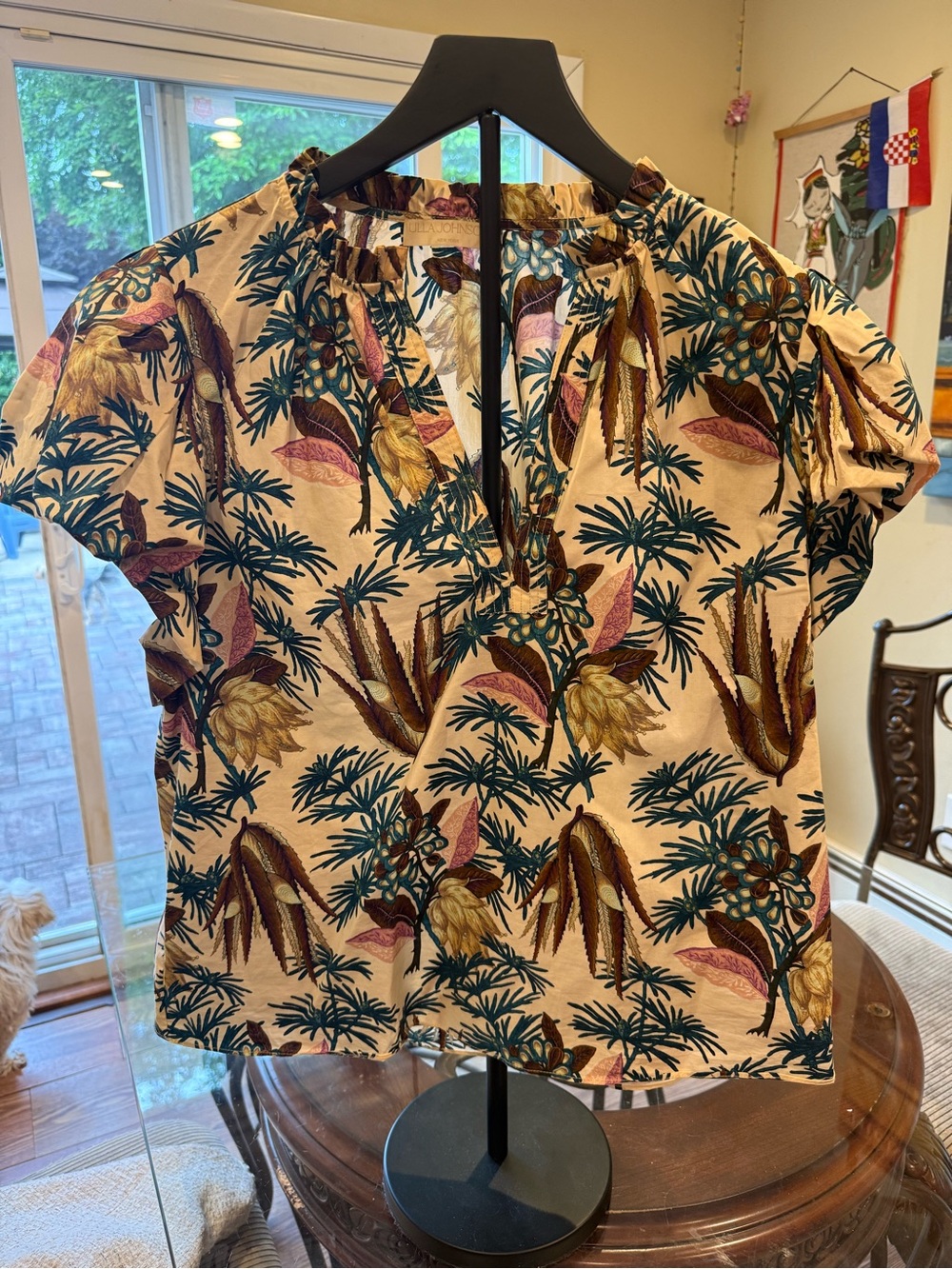 Ulla Johnson- Lightweight Tropical Print Women's Top - Beige Palm Pattern